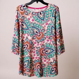 Chico's Colorful Paisley 3/4 Sleeves Stretch Tunic Top Women's Size 2 - Large